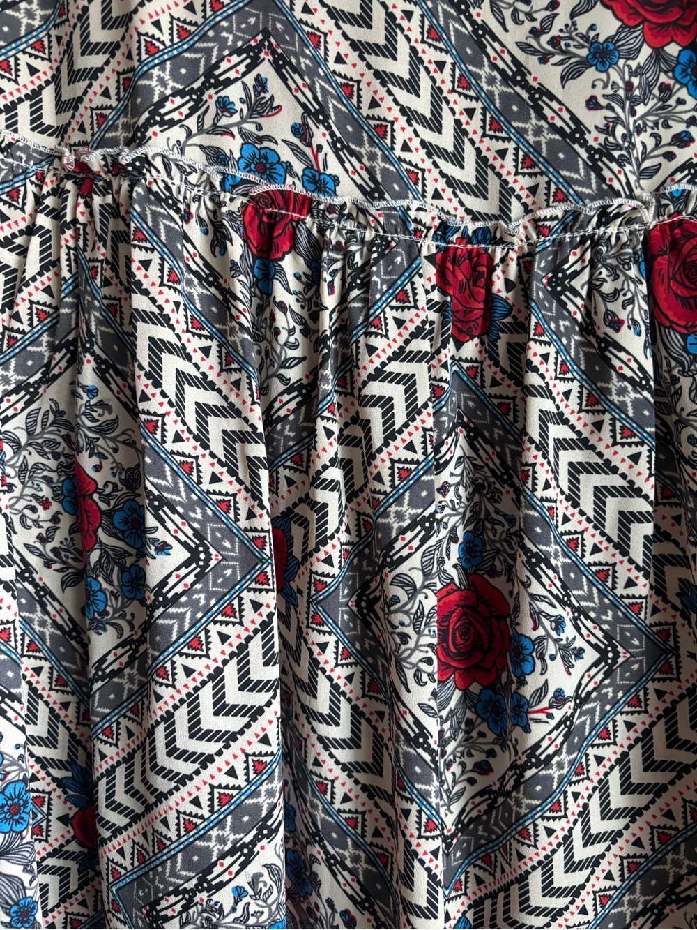 Roper Boho Floral Blouse - Red & Blue Roses on Ivory - Picture 3 of 8